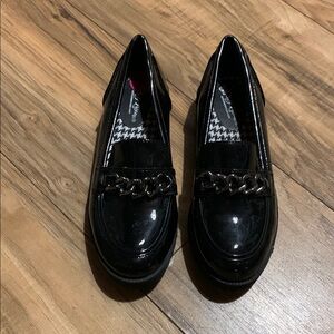 Black Patent Leather Loafers with Chain Detail